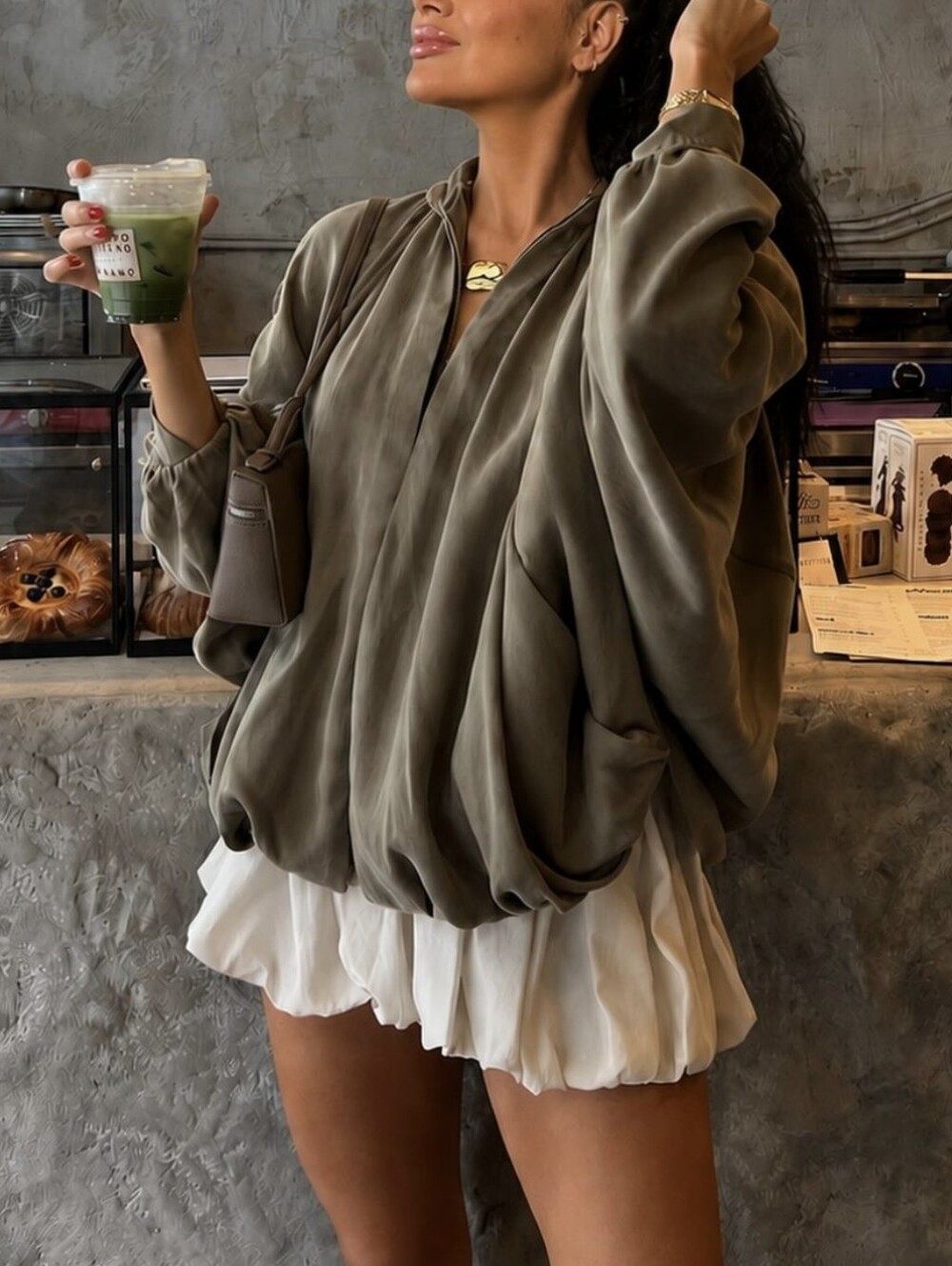 Ruched Bomber Jackets for Women Puffy Oversized Jacket Woman